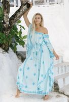 Robe Kaftan Classique Rétro Vintage d'Été pour Femme en Coton Brodé de Motifs Floraux Suzani, Rayures et Imprimé Léopard, Teinte Unie