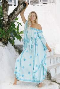 Vestido Kaftán Clásico Retro Vintage de Verano para Mujer, Algodón con Bordado Floral Suzani, Rayas de Playa, Estampado de Leopardo, Liso Teñido - Product Image 3