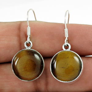 Piedra preciosa de ojo de tigre Natural, Pendientes colgantes de forma redonda de Plata de Ley 925, joyería Bohemia hecha a mano, precio al por mayor, proveedor - Product Image 1