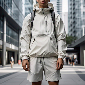 Costume de jogging ensemble court coupe-vent en nylon ensemble de shorts hommes imperméable deux pièces coupe-vent vêtements de rue ensembles de shorts de pluie hommes - Product Image 2