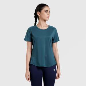 เสื้อสตรี Comfort Flow สีเขียวอมฟ้าเข้ม ผ้าถัก คอตตอนผสมสแปนเด็กซ์ น้ำหนักเบา ระบายอากาศได้ดี ทรงพอดีตัว ไซส์ XS S XL ดีไซน์เรียบง่าย เหมาะสำหรับฤดูร้อน แขนสั้น - Product Image 5