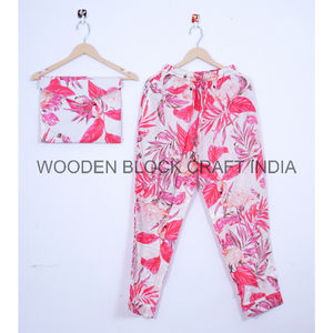 ชุดนอนผ้าฝ้ายอินเดียสำหรับผู้หญิงชุดนอนผ้าคอตตอนเนื้อนุ่มพิมพ์ลายดอกไม้ขายส่งคืน - Product Image 2