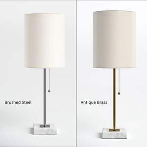 Lámpara de mesa moderna con acabado de níquel negro pulido y base de acero inoxidable con pantalla de tambor alargada para sala de estar y dormitorio E26 - Product Image 1