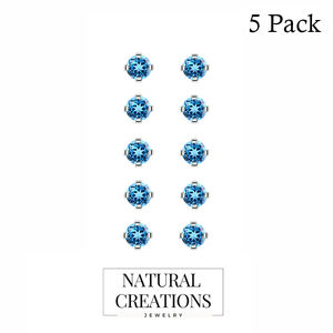 La mejor piedra de joyería fina de plata de ley 925, corte de Topacio Azul suizo, cierre de mariposa redondo, ajuste de punta de pendiente, paquete de 5 pares - Product Image 2