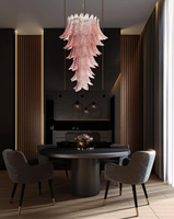Grand Lustre Italien Vintage de Murano Soufflé Art Rose Feuille Lustre en Verre Luminaires pour Haut Plafond Hall d'Hôtel