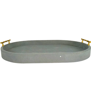 Bandejas para servir personalizadas Shagreen Faux Oval Almacenamiento Té/Bandejas para servir alimentos con asa - Product Image 6