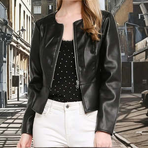 Chaqueta de Motociclista de Piel de Oveja Auténtica para Mujer, de la Mejor Calidad, con Estampado, Cuello Camisero, Corte Ajustado, Transpirable, Impermeable, con Cremallera - Product Image 4