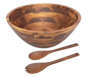 Bol à salade en bois de conception simple en bois pur avec forme ronde et couleur marron pour la maison pour les fêtes - Product Image 3