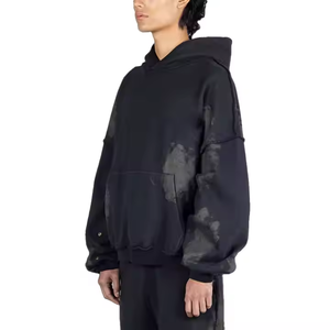 เสื้อมีฮู้ดผ้าฝ้าย100% สำหรับผู้ชายพิมพ์โลโก้แบบกำหนดเองเสื้อผ้าแนววินเทจหมึกสาดเสื้อมีฮู้ดแบบสวมหัว - Product Image 2