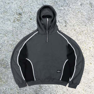 Hoodie double à fermeture éclair intégrale tendance hiver 2026, balaclava personnalisée pour hoodie en coton lourd uni - Product Image 1