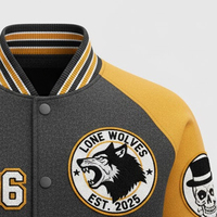Blouson universitaire vintage pour homme, manches en cuir, broderie chenille, design avant, style streetwear, col en V – Nouvelle collection très prisée