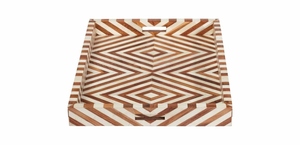 Bandeja Decorativa de Madera con Incrustaciones de Mopa Hecha a Mano, con Patrón Geométrico de Diamantes, Rectangular, para Mesa de Centro o Otomana, con Asas - Product Image 6