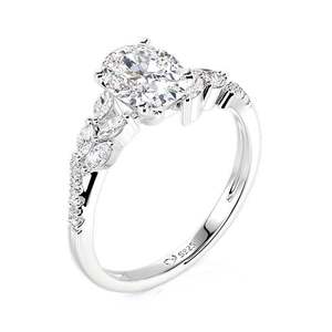 Bague de fiançailles ovale Jeulia Olivetta Bypass Leaf Motif - Argent sterling avec placage rhodium et or jaune - Product Image 2