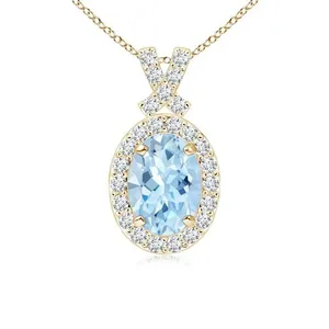 925 Silver Oval Aquamarine Crystal Necklace - Product Image 5