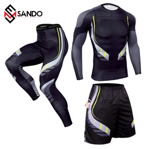 ชุดเสื้อกางเกงและกางเกงรัดรูปแขนยาวสำหรับผู้ชายชุดผ้าโพลีเอสเตอร์แบบเรียบพิมพ์ซับลิเมชันงานตามสั่ง - Product Image 1