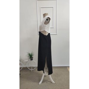 Robe longue en crêpe scintillant bicolore pour femme, col rond, épaules hautes, côtés ouverts, rembourrée, 35167 - Blanc - Product Image 6