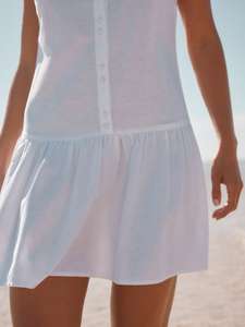 Robe d'été décontractée en jersey 100 % lin, style confortable, col carré blanc, mini-étagée, coupe trapèze, taille naturelle, écologique, ODM - Product Image 3