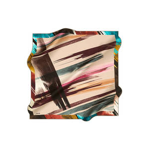 Beige Silk Twill Printed <b>Square</b> <b>Scarf</b> for Spring Autumn Party - Product Image 1