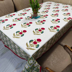Mantel elegante de algodón 100% con estampado de bloques de mano de diseño Floral, cubierta de mesa elegante hecha a mano artesanal tradicional - Product Image 1