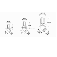 Spot LED commercial moderne 7W en aluminium 2700K CRI 90, encastré télescopique pour plafond, découpe 55mm, anti-éblouissement