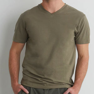 T-shirt à col en V pour homme, t-shirt en coton biologique pour homme, t-shirts ajustés durables pour homme, t-shirts biologiques d'été, t-shirt en gros - Product Image 2