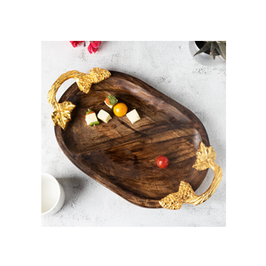 Plateau décoratif en bois d'acacia Plateau de service en bois rectangulaire fait à la main pour aliments, thé et boissons pour la cuisine à domicile - Product Image 1