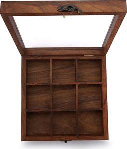 Wooden Masala Dabba Spice Storage <b>Box</b> With Glass Lid on Top - 9 Non <b>Removable</b> Spice Containers with 1 Spoon Masala Canister - Product Image 6