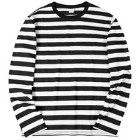 Nouveau design tendance, vente en gros d'usine à prix abordable, personnalisable OEM, T-shirt long rayé surdimensionné pour homme en 100% coton teint en fil, 200g de grammage lourd