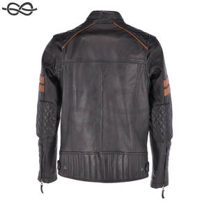แจ๊กเก็ตหนังขี่มอเตอร์ไซค์สำหรับผู้ชายสีดำสีน้ำตาลเข้มสไตล์คลาสสิก - Product Image 4