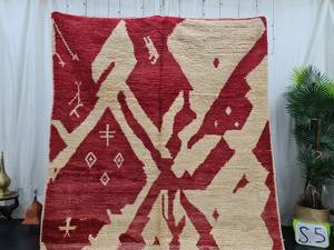 Tapis Boujaad Azilal fait à la main abstrait Boujad tapis marocain rouge bohème authentique salon tapis tufté à la main - Product Image 5