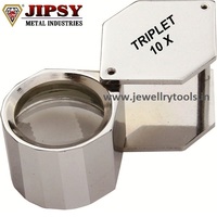 Loupe de bijoutier 21 mm 10x avec poignée en caoutchouc, lentille grossissante en verre triplet, pliable, format de poche, portable pour diamants et pierres précieuses