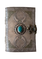 Soleil lune Vintage cuir Journal pierre Antique fait à la main Deckle bord papier jaune charbon de bois en relief carnet de croquis livre de Charmed