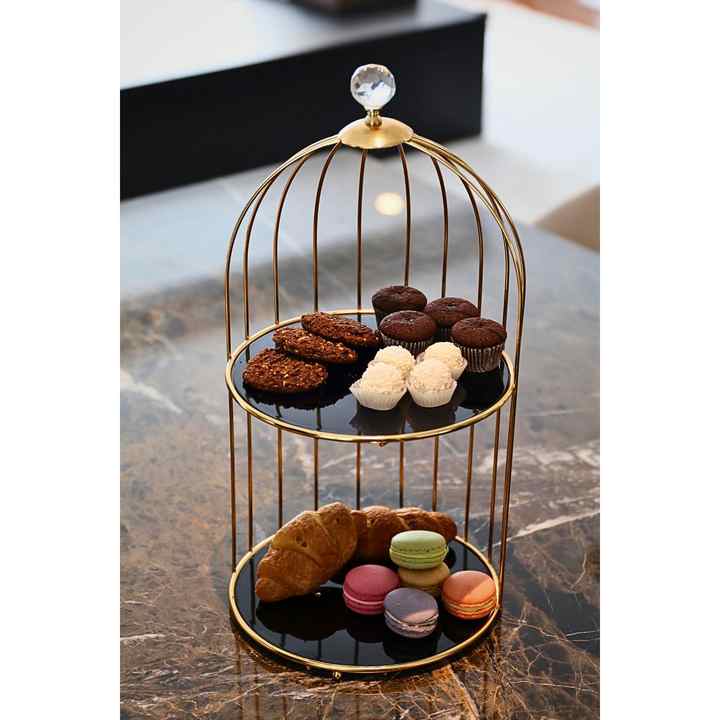 Service Presentation Catering Gold Cage Luxury 2 Tier 45cm Organizer Cake Cake Stand