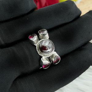 Bague grenat en argent sterling 925 avec plusieurs pierres cadeau vintage de mariage fait à la main pour filles et femmes R0301-GS - Product Image 2