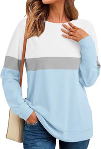 Sudaderas de Invierno de Cuello Redondo Azul Claro para Mujer, Sudaderas Modernas de Manga Larga con Bolsillos y Emblema, 100% Algodón - Product Image 4