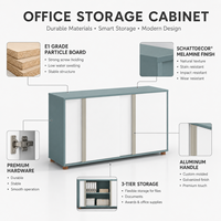 Meuble de rangement bas de bureau à 3 portes en panneau de particules mélaminé E1 avec poignées en aluminium