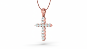 Pendentif croix en or 14 carats et diamant rond classique naturel pour femme - Product Image 4