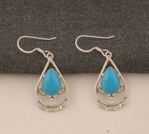 Handmade 925 Sterling Silver Turquoise <b>Earrings</b> for Women Pear Teardrop Gemstone Bridesmaid Wedding Jewelry Elegant Style - Product Image 4