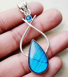 Pendentif Labradorite de feu bleu avec bijoux en pierres précieuses vintage faits à la main en argent sterling 925 cadeau pour elle - Product Image 6