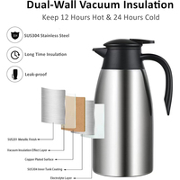 Botol Vakum Stainless Steel Hitam 2 Liter, Termos, Botol Air Terisolasi, Teko Kopi Teh, untuk Berkemah, Rumah, Kantor