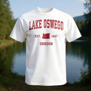 Lake Oswego Oregon Vintage Sports <b>Red</b> Print Premium T-Shirt Premium Promotional T-Shirt - Product Image 3