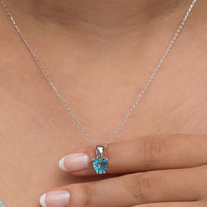 Pendentif Cœur Bleu Zarkan en Argent Plaqué Or avec Diamant, Perle et Zircon, Technique de Sertissage à Griffes, Cadeau Chrétien - Product Image 1