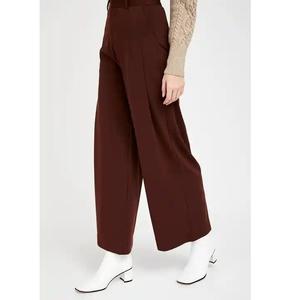 Haute qualité coton mélangé maigre solide femmes bureau naturel taille décontracté deux fois tissu large jambe pantalon fabriqué au Vietnam - Product Image 4