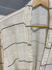 Robe longue rayée en lyocell, bambou et coton pour femme, manches longues, longueur genou, douce, décontractée, avec cordon de serrage, idéale pour le printemps - Product Image 2