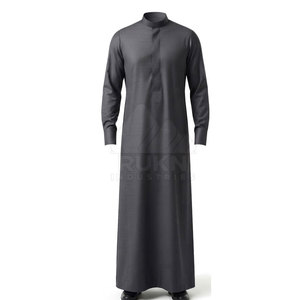 Thobe arabe élégant décontracté à manches longues, vêtement traditionnel à col montant, design confortable, pour événements religieux et usage quotidien, en coton - Product Image 5