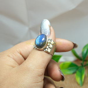 Bague en labradorite naturelle, argent sterling 925 et laiton, bague de promesse statement pour elle, bijoux en labradorite, cadeau pour femme, unisexe - Product Image 2