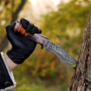 Cuchillo de Caza de Acero de Damasco Forjado a Mano con Mango de Madera para Supervivencia al Aire Libre, Camping, Pesca, Cuchillos de Caza con Hoja de Acero de Damasco - Product Image 5