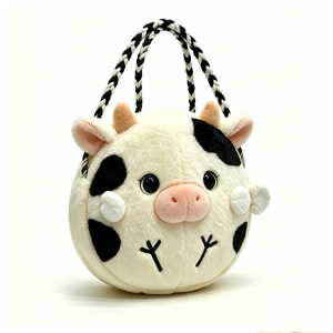 customized Cute <b>black</b> and white cow plush tote bag,Fluffy animal-shaped faux leather handle bag,Round spotted cow plush <b>handbag</b> - Product Image 4