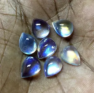 Natural Rainbow Moonstone Facetada Pear Corte Pedras Preciosas Soltas Lote Handmade Jóias Fazendo Tinny Size Azul Flashy Rainbow Moonstone