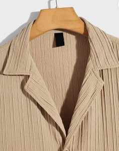 Men's Casual Cotton Polyester Mandarin Collar <b>Shirt</b> Regular Fit Crinkled Textured Crepe Breathable Anti-Pilling Eco-Friendly - Product Image 3